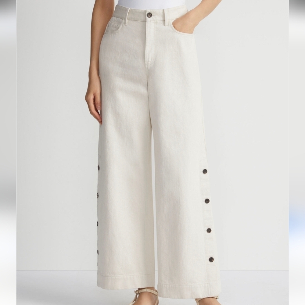 Lafayette 148 New York L148 Wyckoff Button Wide Leg Jeans Waist 38"